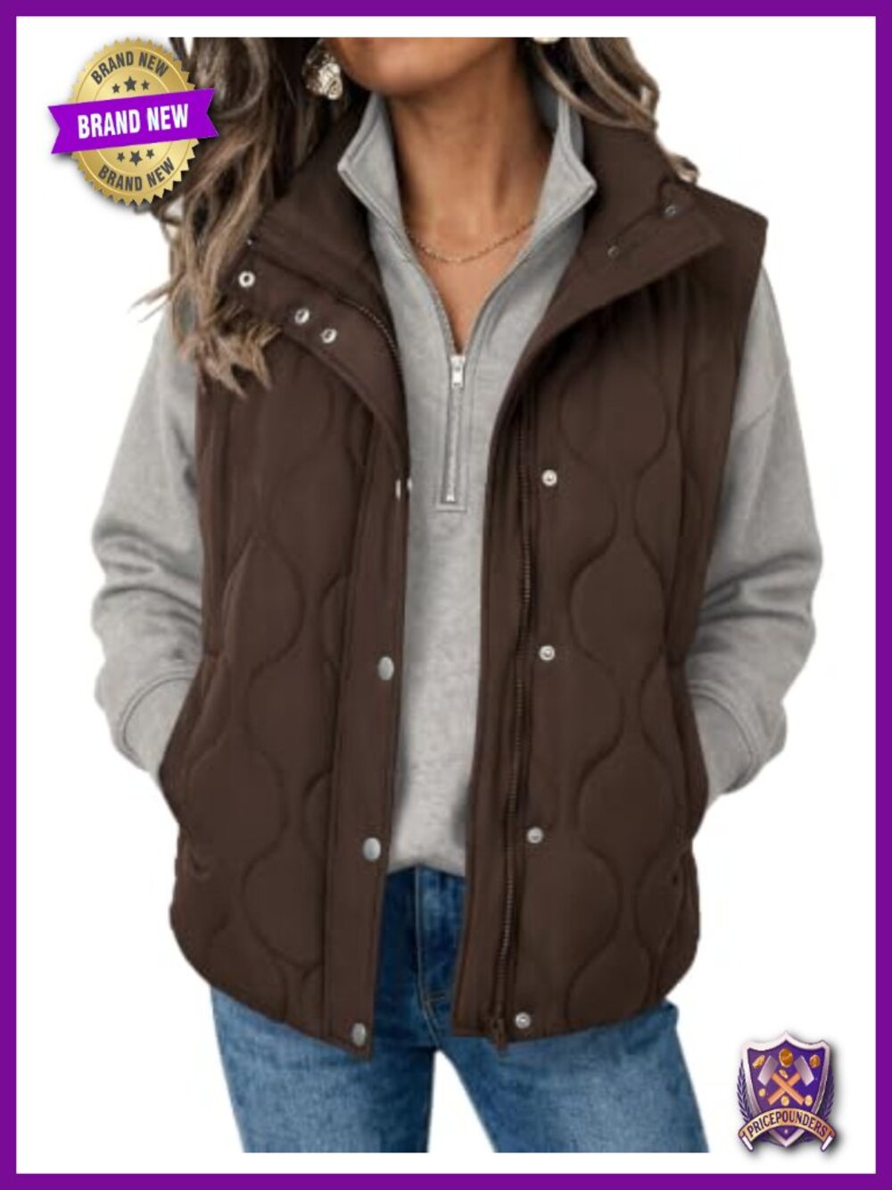 Zeagoo Women Oversized Puffer Vest Stand Collar Zip Up Sleeveless Outerwear